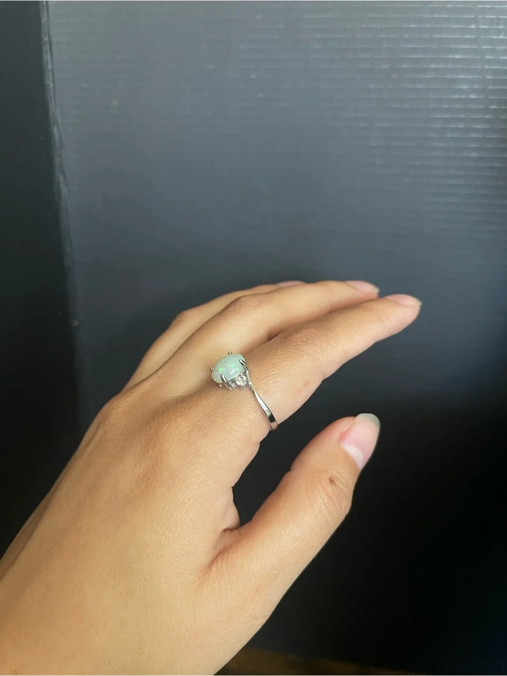Faux opal cz silver tone size 6 3/4 ring